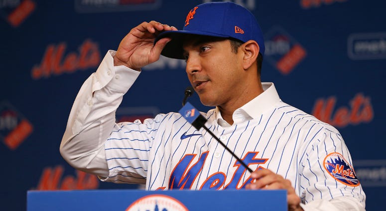 Luis Rojas speaks after being introduced as the new manager of the New York Mets at Citi Field on January 24, 2020 in New York City. Luis Rojas
