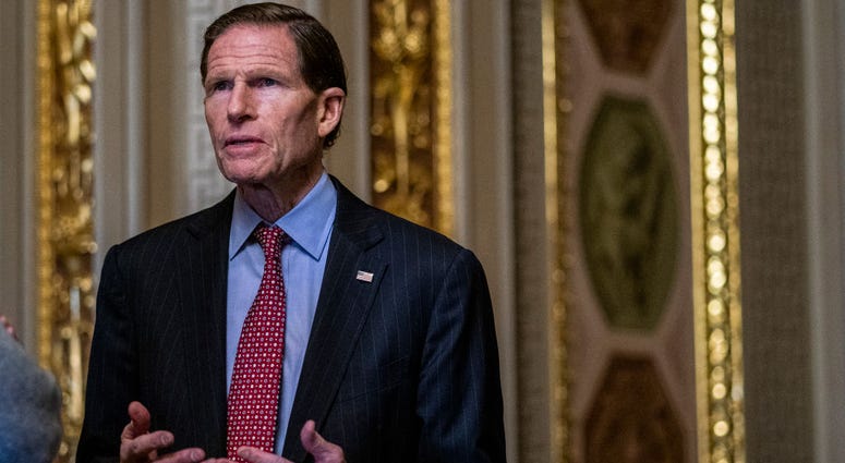 Sen. Richard Blumenthal (D-CT) stands outside of the Senate Chamber during a recess in the Senate impeachment trial of U.S. President Donald Trump at the U.S. Capitol on January 31, 2020 in Washington, DC. Sen. Richard Blumenthal