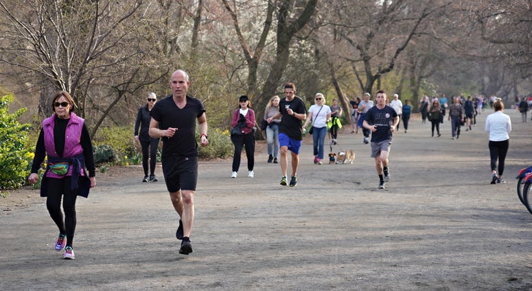A view of people exercising in Central Park as the coronavirus continues to spread across the United States on March 20, 2020 in New York City. NYC park
