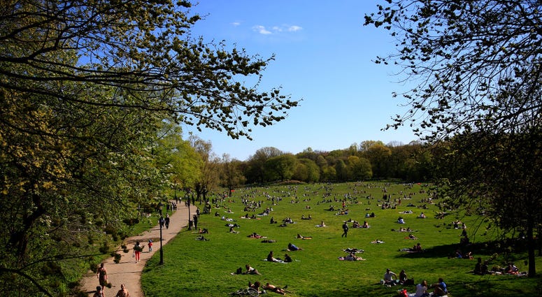 People enjoy a spring day during the coronavirus pandemic at Prospect Park on May 02, 2020. Prospect Park