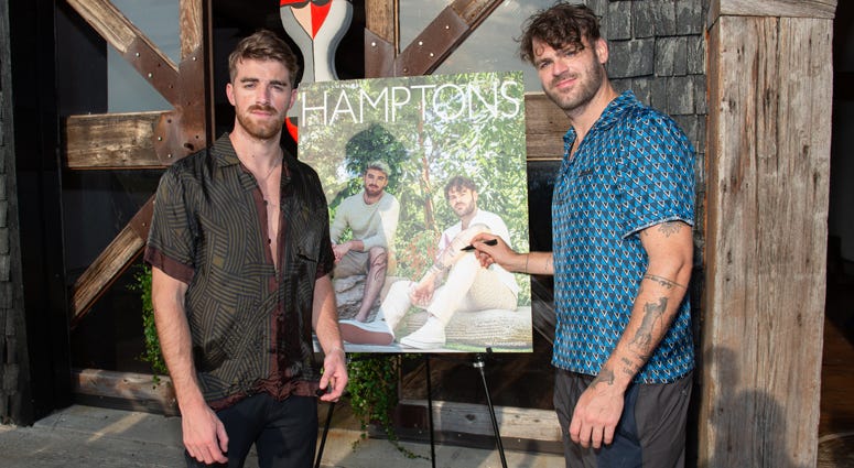 Drew Taggart and Alex Pall attend Hamptons Magazine x The Chainsmokers VIP Dinner at The Barn at Nova's Ark on July 25, 2020 in Watermill, New York. The Chainsmokers