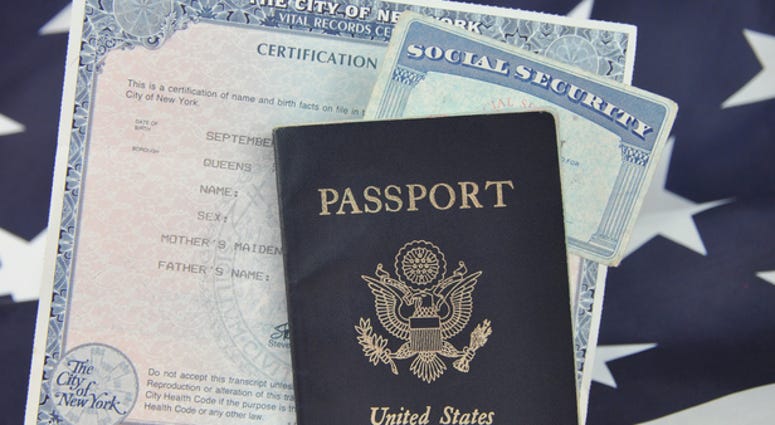 American identification papers, including a passport, social security card and New York birth certificate Identification Papers