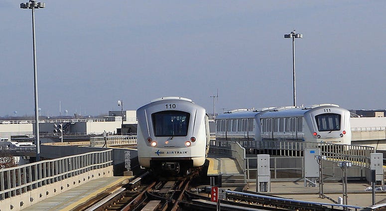 The Airtrain moves along the tracks at JFK airport as photographed on November 30, 2011 in New York City. AirTrain