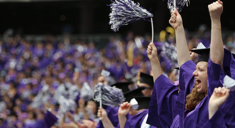 Graduating students celebrate at New York University's commencement ceremony at Yankee Stadium on May 16, 2012 New York University Holds Commencement Ceremony (NYU)