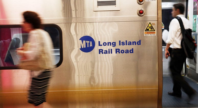 A Long Island Rail Road (LIRR) train sits at the platform on July 15, 2014 in the Brooklyn borough of New York City. LIRR