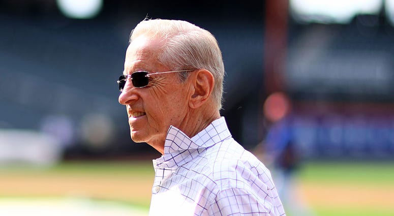 New York Mets owner Fred Wilpon takes in batting practice before the game between the New York Mets and the Chicago Cubs at Citi Field on July 2, 2016 Fred Wilpon