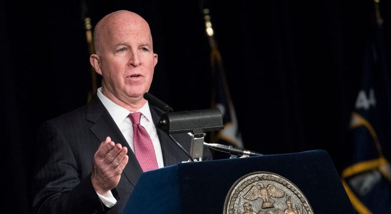New York City Police Commissioner James O'Neill delivers remarks during a police academy graduation ceremony for the newest members of the New York City Police Department (NYPD), at the Theater at Madison Square Garden, March 30, 2017 Police Commissioner James O'Neill