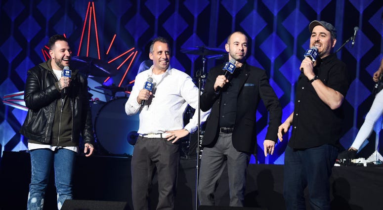 Joe Gatto, James "Murr" Murray, and Brian "Q" Quinn, of Impractical Jokers speak onstage at the Z100's Jingle Ball 2017 press room on December 8, 2017 in New York City. Impractical Jokers