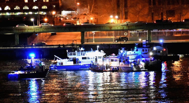 Helicopter crashes into New York City's East River on March 11, 2018 in New York City. Helicopter Crashes Into New York City's East River