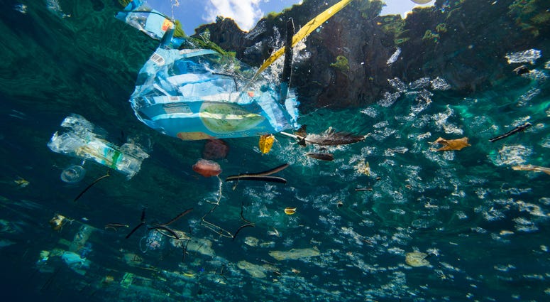 Plastic debris floating on the ocean surface. Ocean Debris
