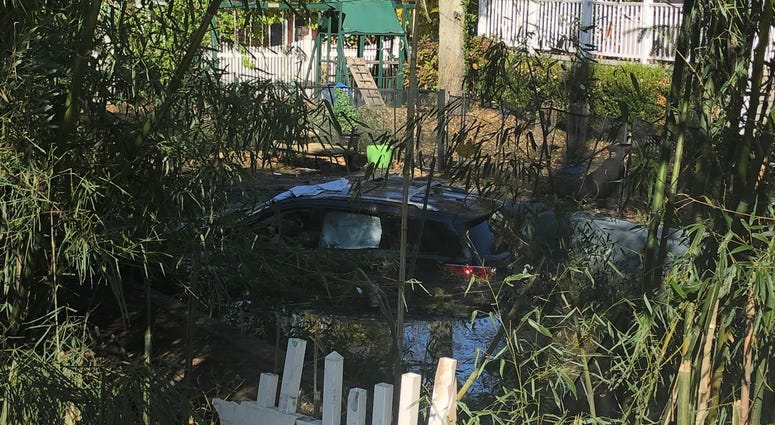 The scene of a car crash into a pool at a home in Port Washington on Nov. 6, 2019. Car in pool