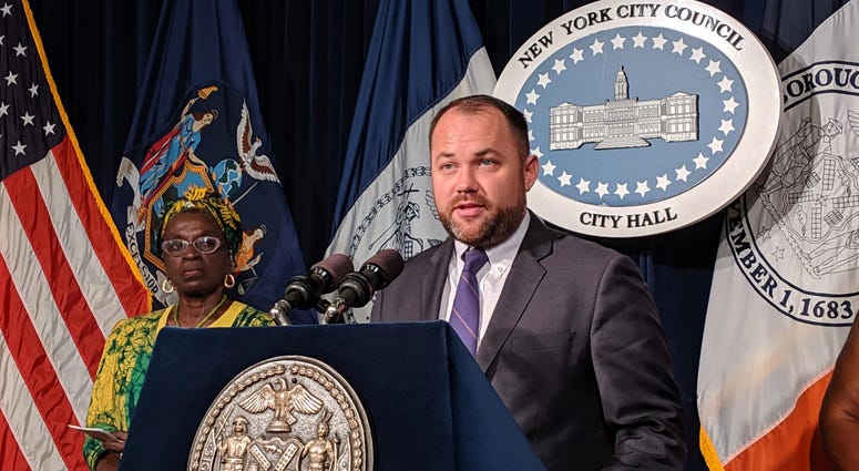 City Council Speaker Corey Johnson announces the city will be repealing a law that bans the practice of conversion therapy. City Council Speaker Corey Johnson
