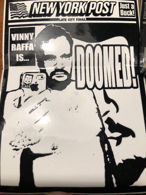A sticker put up by street artist Vinny Raffa Vinny Raffa Street Art