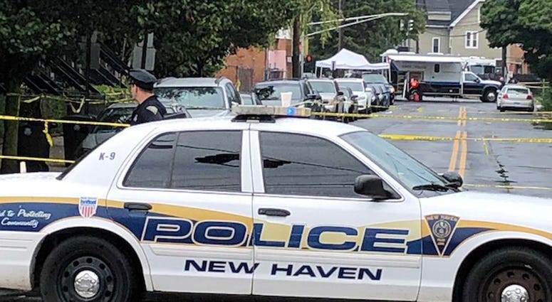 The scene of a shooting that wounded a New Haven police captain and left another man dead. New Haven Police Shooting