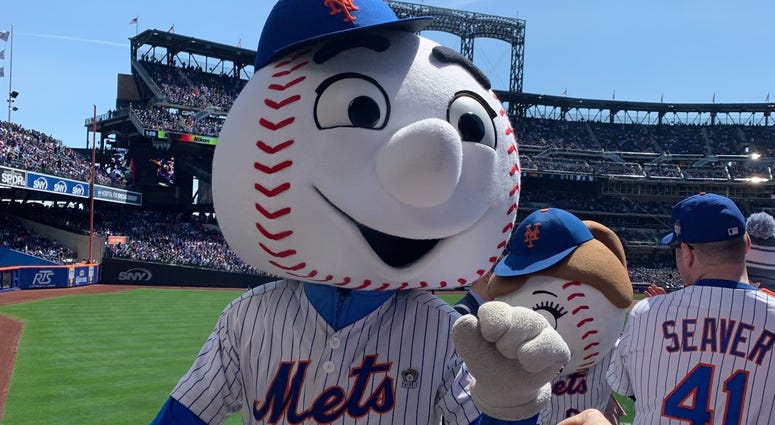 Mr. Met greats the crowd at Citi Field Citi Field Opening Day
