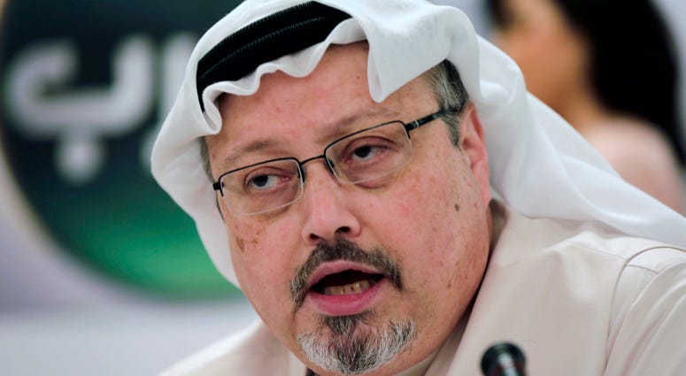 In this Feb. 1, 2015, file photo, Saudi journalist Jamal Khashoggi speaks during a press conference in Manama, Bahrain. Jamal Khashoggi