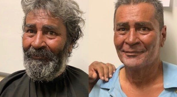 Jose Lopez before and after a haircut and shave. Jose Lopez