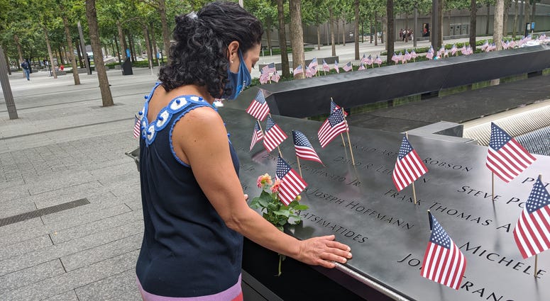 Anthoula Katsimatides at the memorial. 9/11 Memorial