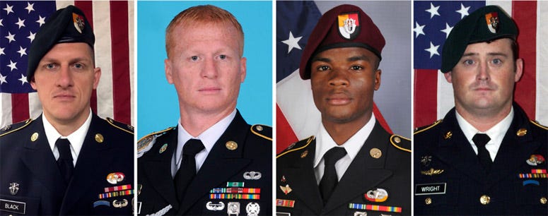 Staff Sgt. Bryan C. Black, 35, of Puyallup, Wash.; Staff Sgt. Jeremiah W. Johnson, 39, of Springboro, Ohio; Sgt. La David Johnson of Miami Gardens, Fla.; and Staff Sgt. Dustin M. Wright, 29, of Lyons, Ga. Niger Ambush Victims