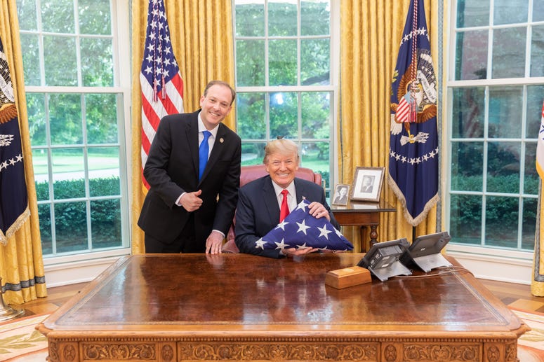 President Donald Trump With Rep. Lee Zeldin, Donato Panico's Flag President Donald Trump With Rep. Lee Zeldin, Donato Panico's Flag