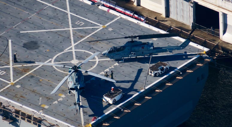 The USS Arlington joins the Intrepid Museum in the Hudson River. Fleet Week 2018