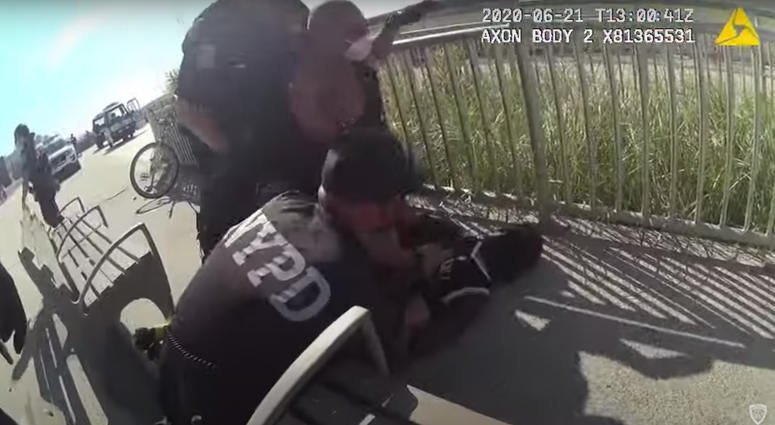 Bodycam video shows the arrest and altercation in Far Rockaway Sunday. Bodycam footage Queens arrest apparent chokehold