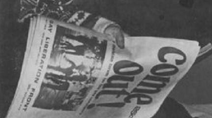 Martha selling Come Out newspaper in 1970 Martha Shelley