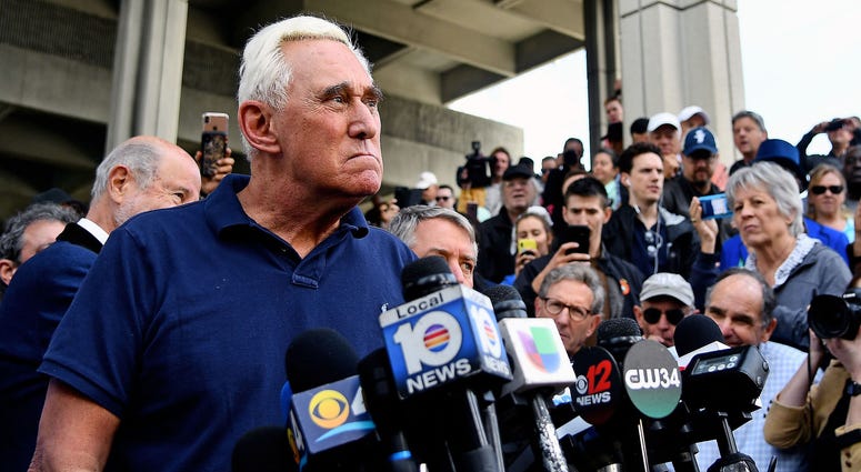 American political consultant Roger Stone speaks to reporters outside the federal courthouse in Fort Lauderdale, Florida, on Jan. 25, 2019. Roger Stone