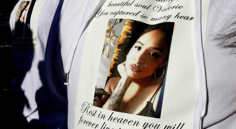 Mourners wear sweatshirts memorializing Valerie Reyes outside St. Gabriel's Church in New Rochelle Feb. 13, 2019 Valerie Reyes funeral