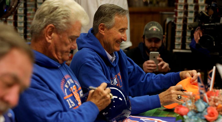 Jim McAndrew, a member of the 1969 \"Miracle Mets,\" signs autographs at Stew Leonard's in Yonkers March 25, 2019. Jim McAndrew