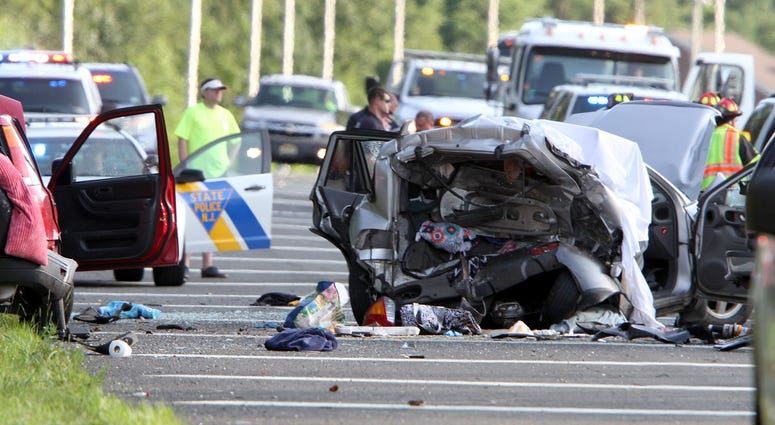 The scene of a severe accident that left multiple people injured and a possible fatality on the Garden State Parkway Northbound at milepost 93.3 in Brick Township Saturday afternoon, June 22, 2019. New Jersey Turnpike accident