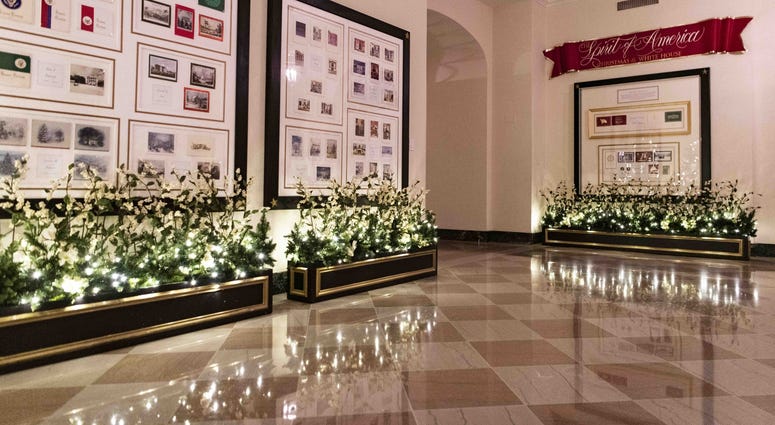 Christmas decorations on display at the White House on Dec. 2, 2019 in Washington, DC. White House Christmas