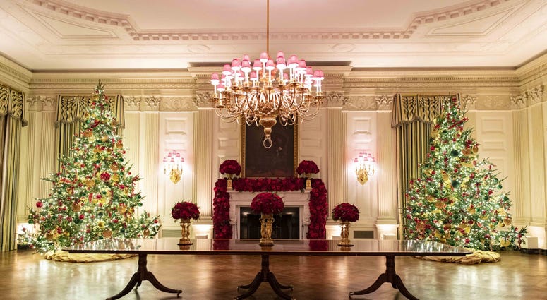 Christmas decorations on display at the White House on Dec. 2, 2019 in Washington, DC. White House Christmas