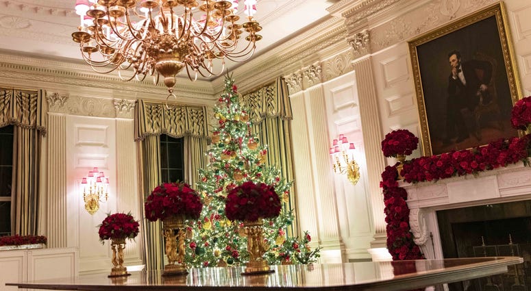 Christmas decorations on display at the White House on Dec. 2, 2019 in Washington, DC. White House Christmas