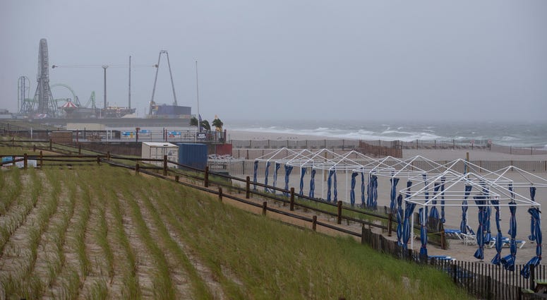 Wind and rain batter the Jersey Shore as Tropical Storm Fay arrives in the morning hours on Friday, July 10, 2020. Tropical Storm Fay