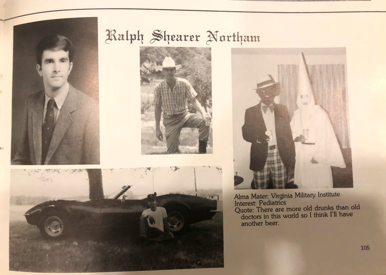 This image shows Virginia Gov. Ralph Northam’s page in his 1984 Eastern Virginia Medical School yearbook. Gov. Ralph Northam’s page