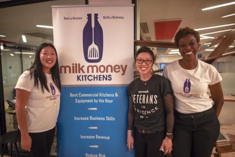 Nancy Preston, owner of Milk Money Kitchens, and her presenting group at WeWork's Veterans in Residence Nancy Preston, owner of Milk Money Kitchens, and her presenting group at WeWork's Veterans in Residence