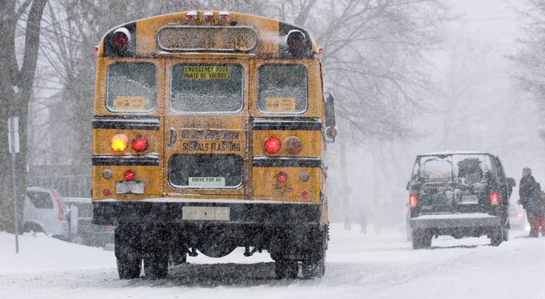 School bus in a snowstorm School Bus Snow Storm