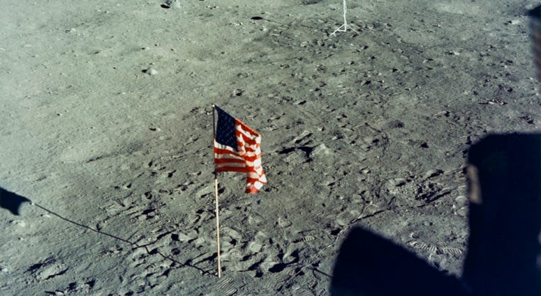 American Flag on the Moon The United States flag is planted on the surface of the Moon
