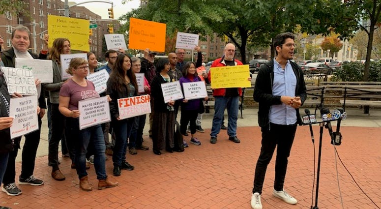 Bike lane advocates in Jackson Heights. Bike lane advocates Jackson Heights