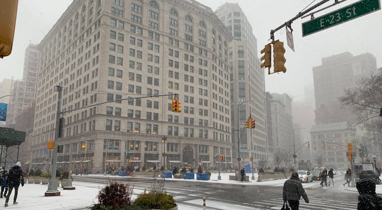 Madison Square Park during Saturday's snowstorm. Snowstorm January 18