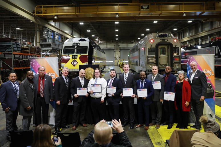 Governor Phil Murphy attends NJ TRANSIT’s engineer completion of formal training ceremony in Kearny on January 21, 2020. NJ Transit Graduating Class