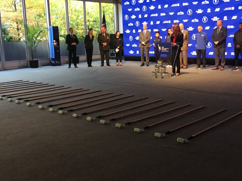 The annual line painting ceremony ahead of the TCS New York City Marathon takes place on Oct. 30, 2019. Marathon Line Painting