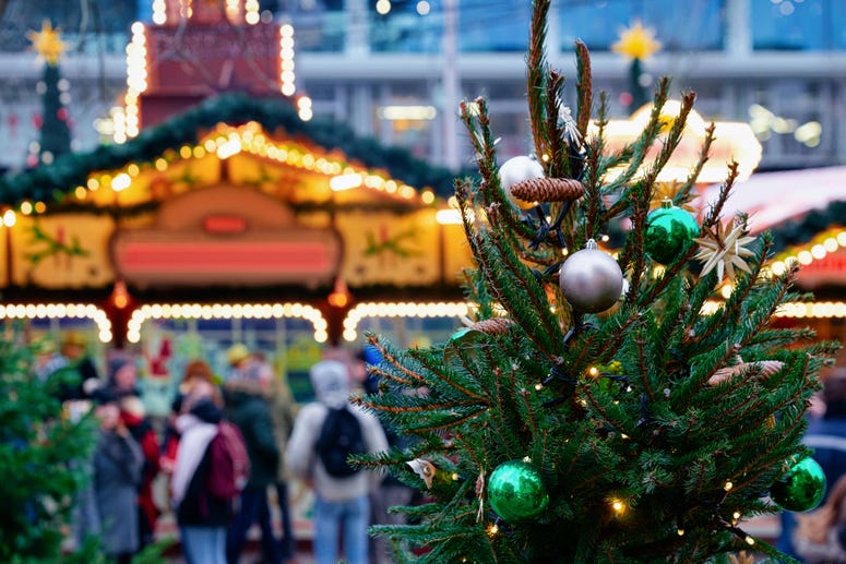 Christmas tree decorations in Christmas market Christmas Festival