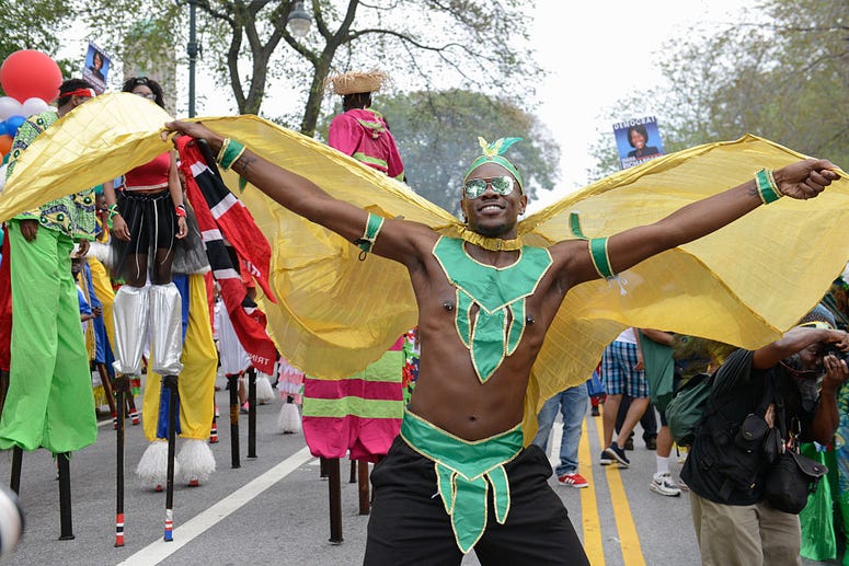 Celebrants participate in the annual West Indian Day Parade on September 5, 2016 in the Brooklyn borough of New York City. West Indian Day Parade