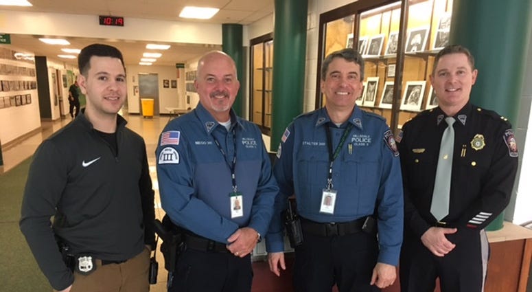 Hillsdale School Resource Officer Mike Camporeale, School Security Officer Mike Niego, School Security Officer Chip Stalter, Hillsdale Police Captain Sean Smith Hillsdale School Resource Officer Mike Camporeale, School Security Officer Mike Niego, School Security Officer Chip Stalter, Hillsdale Police Captain Sean Smith