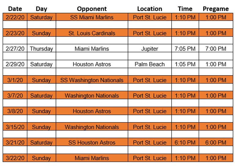 Mets 2020 Spring Training WCBS 880 Broadcast Schedule