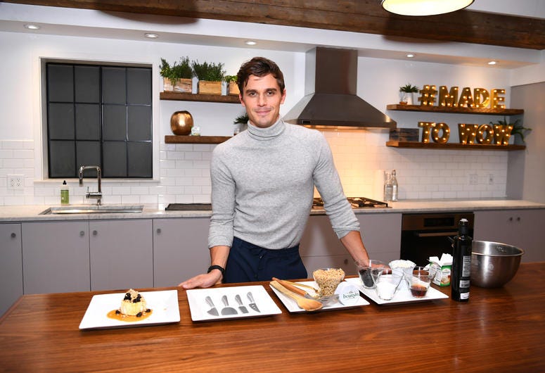 Antoni Porowski demonstrates preparing a signature dish as he attends Boursin Friendsgiving at Home Studios on November 7, 2018 in New York City. Antoni Porowski