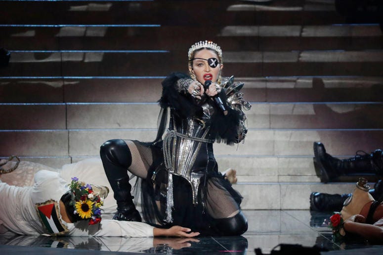 Madonna, performs live on stage after the 64th annual Eurovision Song Contest held at Tel Aviv Fairgrounds on May 18, 2019 in Tel Aviv, Israel. Madonna