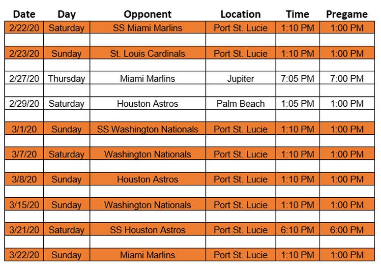 Mets 2020 Spring Training WCBS 880 Broadcast Schedule